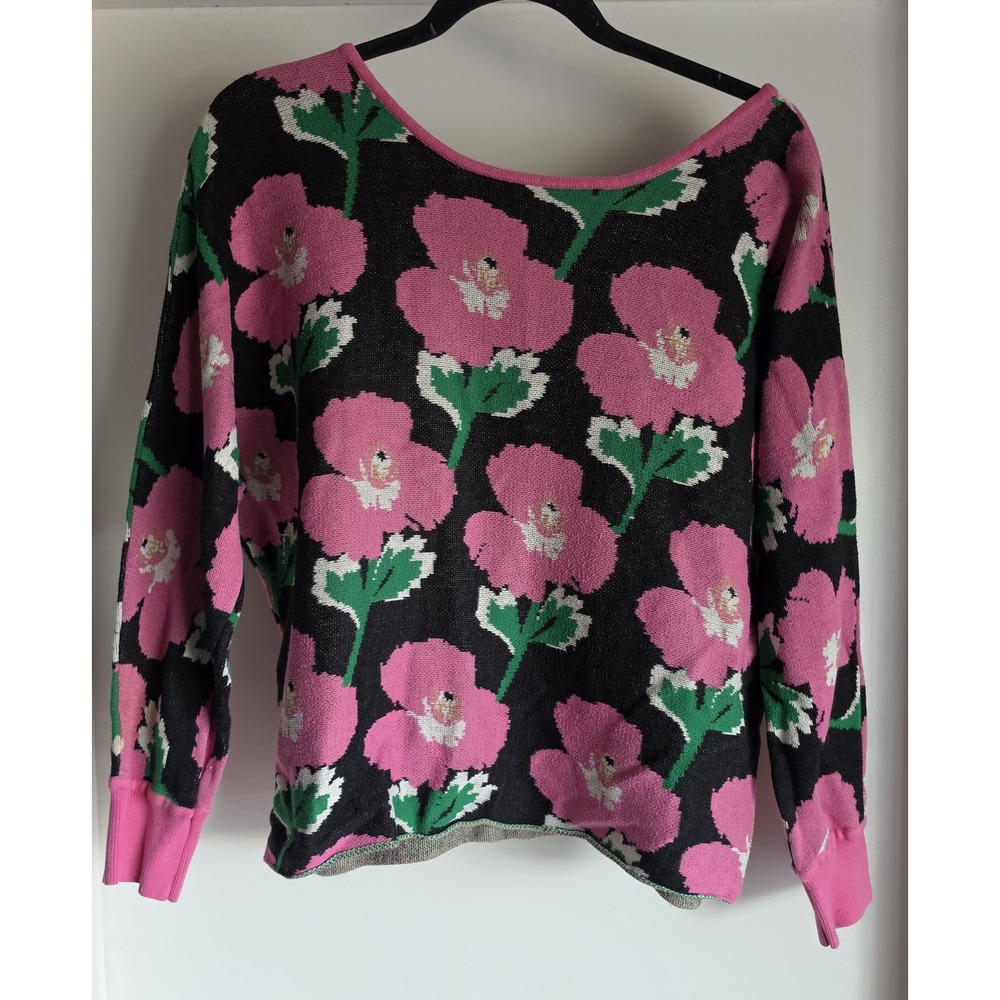 Daily Practice Women S Floral Crew Neck Pullover Sweater Black Pink Green